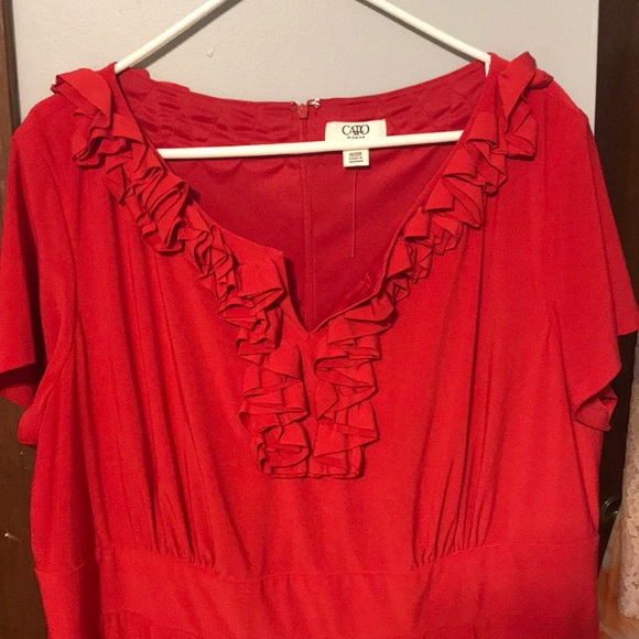 Sassy red knit dress with ruffle detail. - Picture 2 of 5